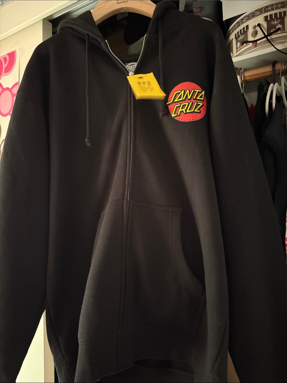 Santa Cruz Skateboards Black Kids Zip Hoodie with Red/Yellow Logo